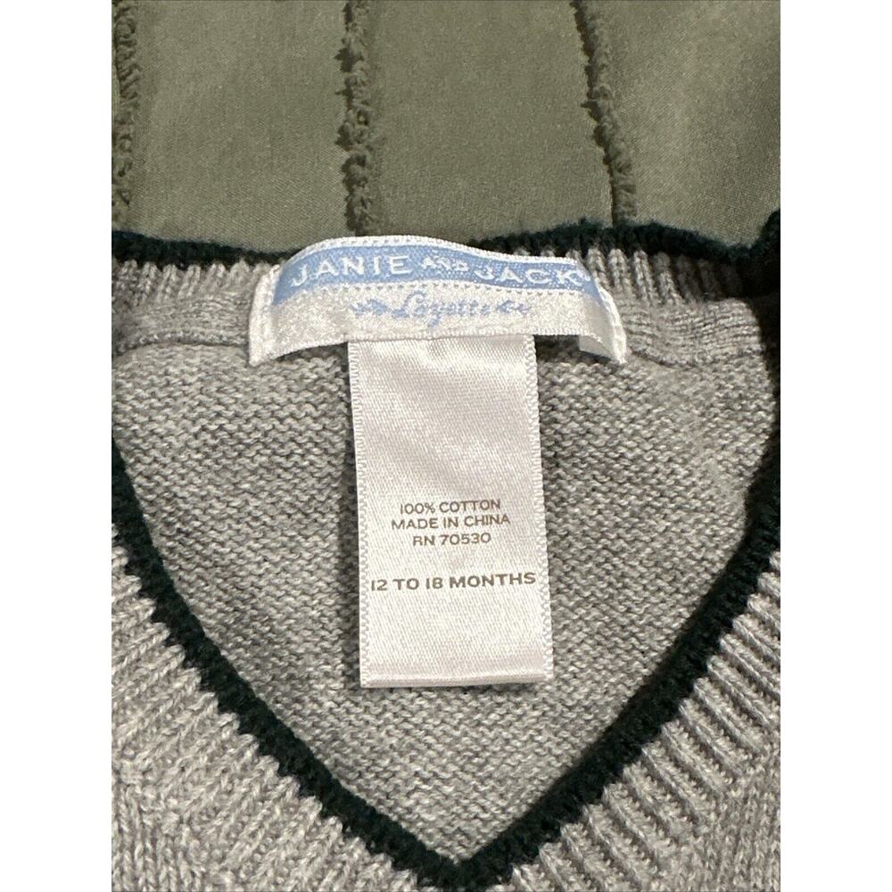 Janie and Jack Boys 12-18m Gray Green Dog Knit Sweater Vest Christmas Holiday - Picture 3 of 6